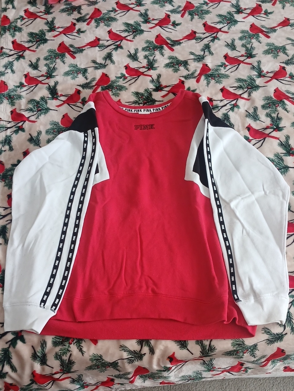 PINK Victoria's Secret Red & White Colorblock Crewneck Sweatshirt